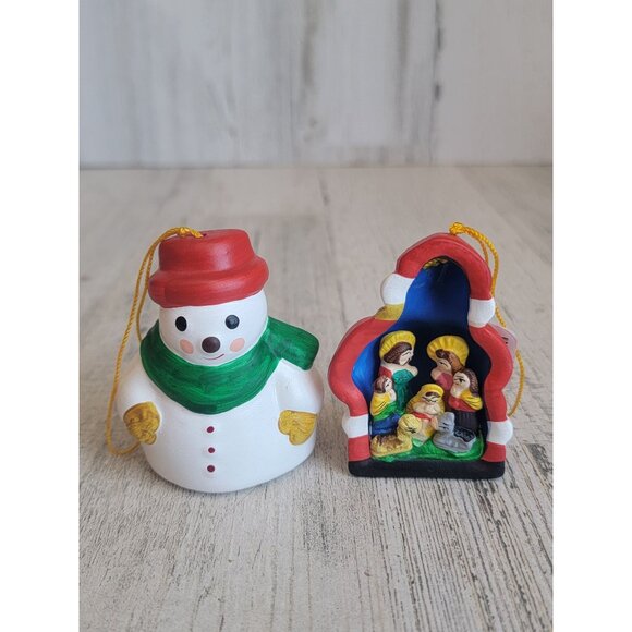 Mexico double-sided nativity scene snowman Santa Set ornament Xmas - Picture 1 of 7